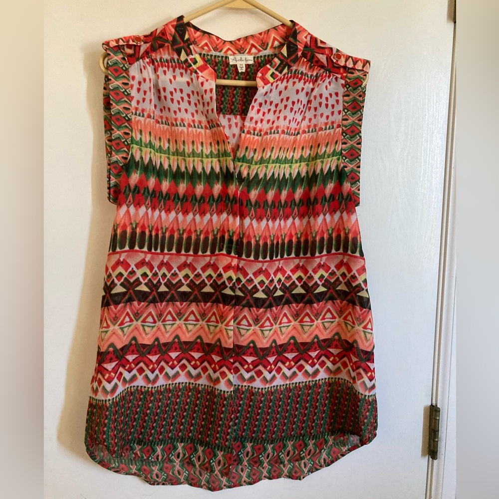 *Antilia Femme Orange Patterned Striped Sleeveless Blouse #O